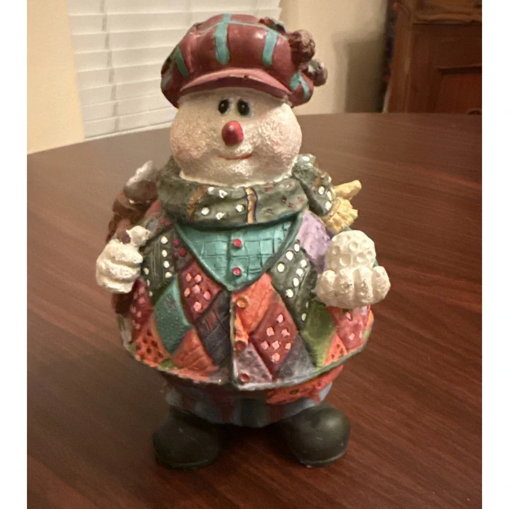 Christmas Snowman Golfer Figurine Holiday Decoration Resin Vintage 2002 5 in.